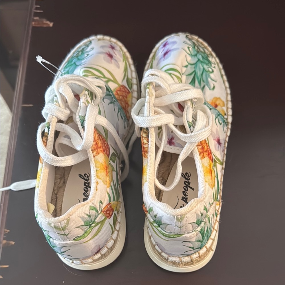Free People White and Green Sneakers with Floral Print
